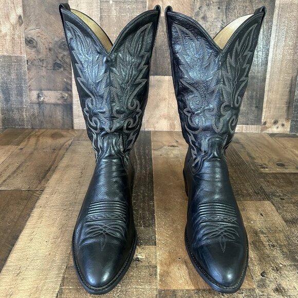 Dan Post 110R Vintage Classic Black Western Cowboy Boots Mens 12 D - Picture 1 of 12